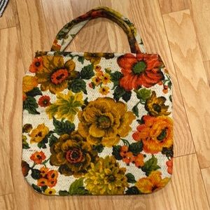 One of a kind floral handmade vintage carpet bag